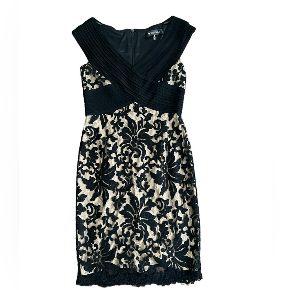 Women’s Tadashi Shoji black lace overlay cocktail dress EUC 2